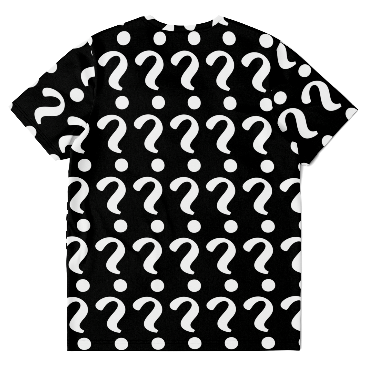  Flatlay back view of Custom Vision Unisex T-Shirt featuring customizable layout with question mark graphics