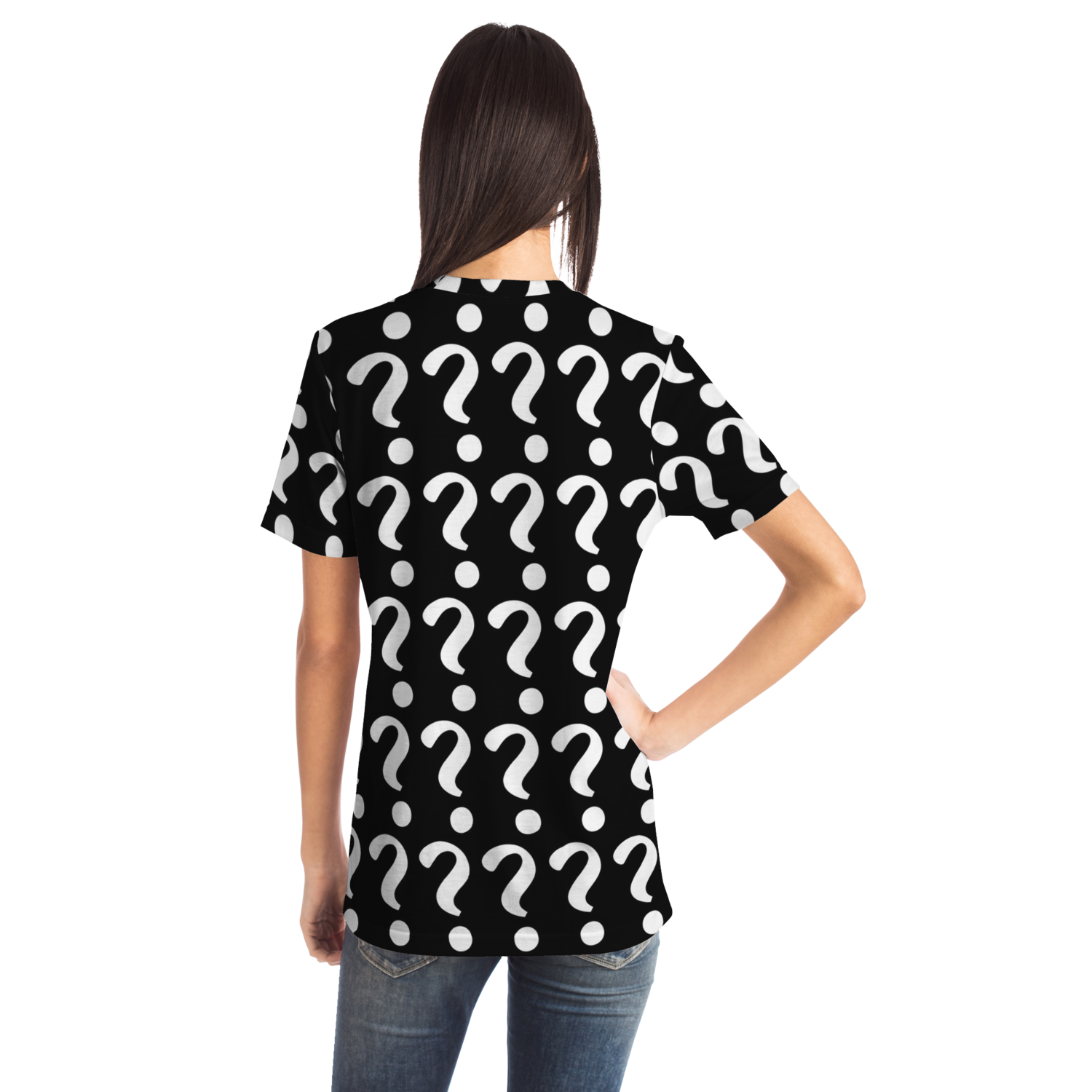 Back view of woman wearing Custom Vision Unisex T-Shirt showing design placement area