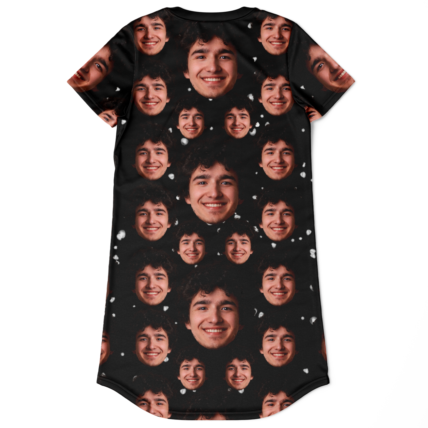  Back flat view of customizable dress designed for user-submitted face or photo