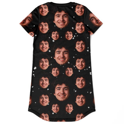  Back flat view of customizable dress designed for user-submitted face or photo