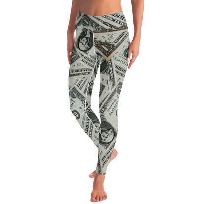 Dollar Mood Leggings – Angled pose revealing confident fit and cash-inspired vibes