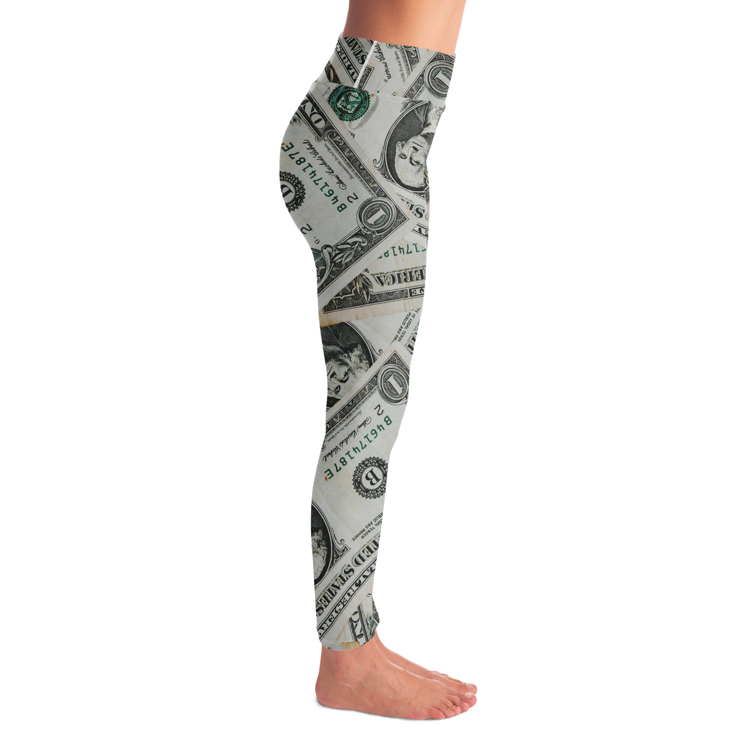 Dollar Mood Leggings – Right side view capturing detailed print and sleek silhouette