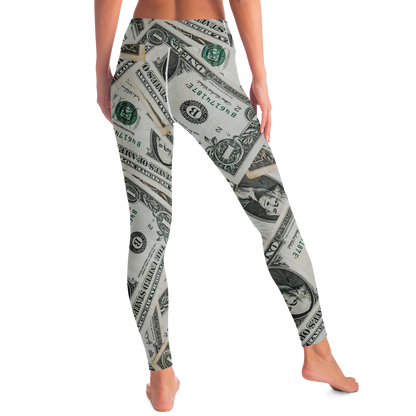 Dollar Mood Leggings – Model pose showing bold and edgy fashion with dollar design