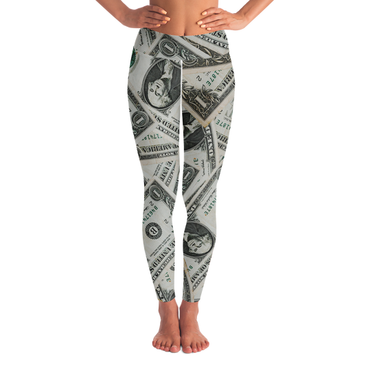 Dollar Mood Leggings – Front view featuring an all-over money print for statement style