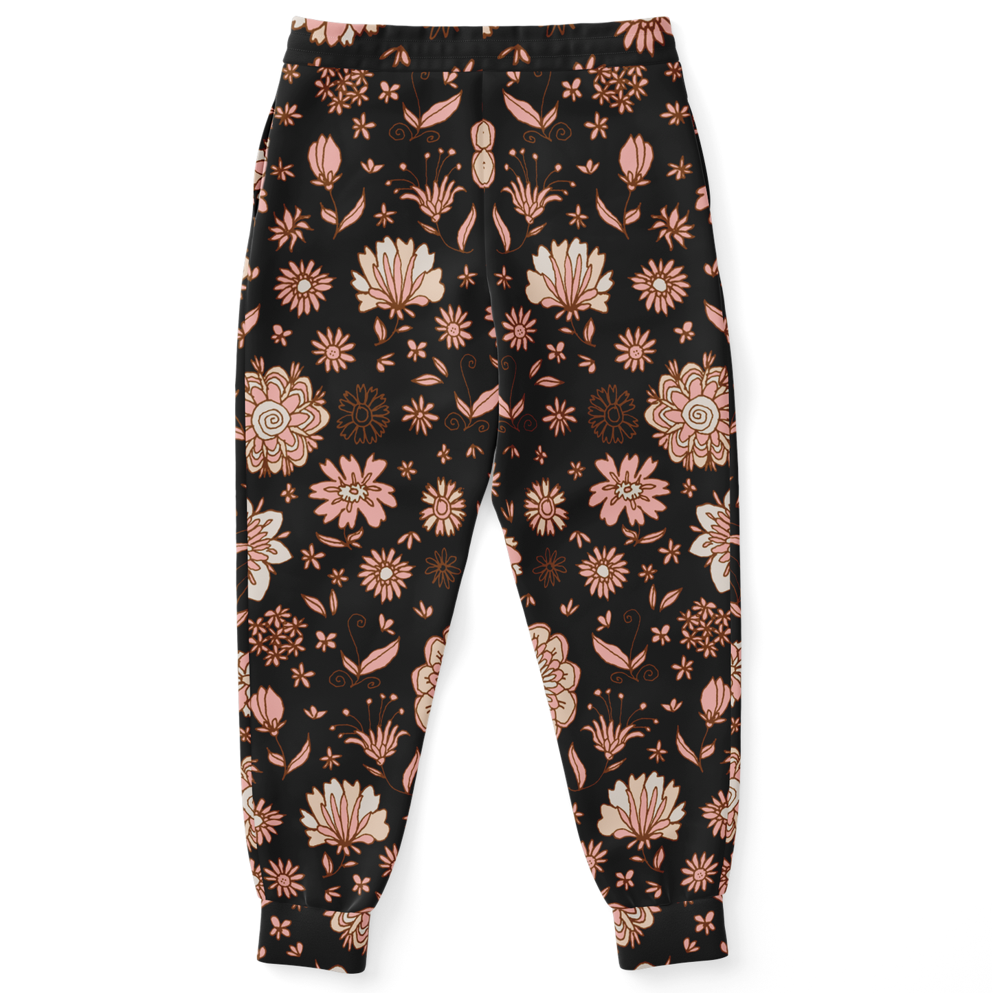  Floral Print Joggers – Back view showcasing seamless flower pattern coverage
