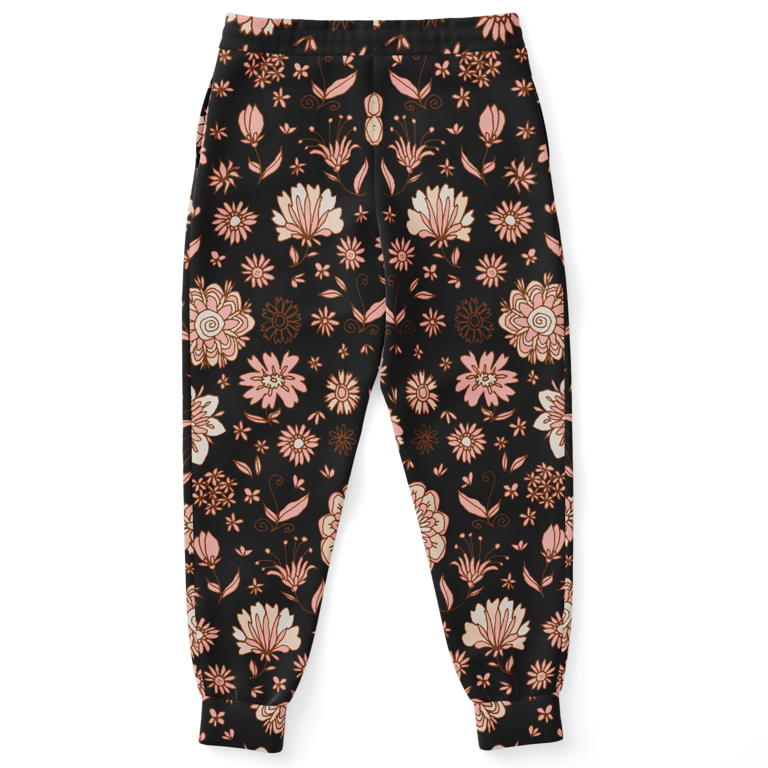  Floral Print Joggers – Back view showcasing seamless flower pattern coverage