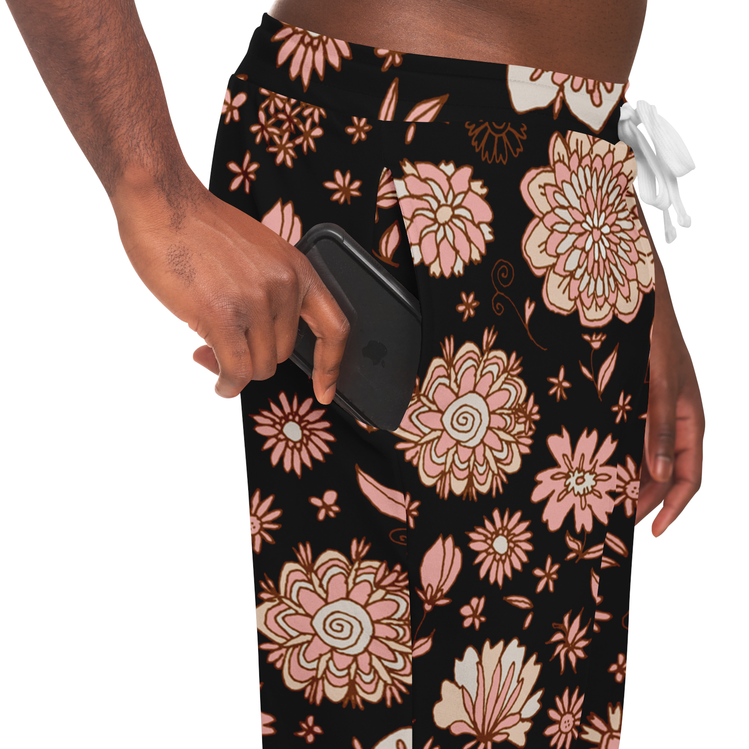 Floral Print Joggers – Pocket detail close-up showing pattern alignment and practicality
