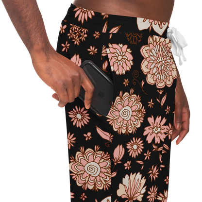 Floral Print Joggers – Pocket detail close-up showing pattern alignment and practicality