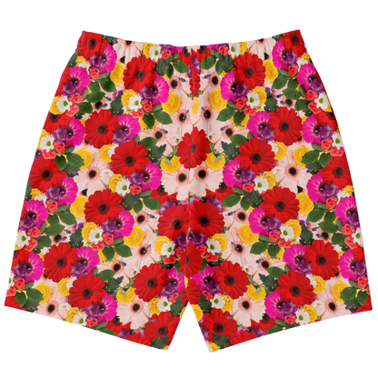 Back view of floral co-ord shorts with high-definition red floral print