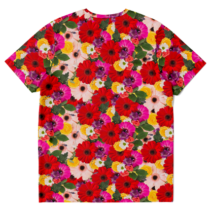 Back of floral co-ord T-shirt showing full flower print pattern