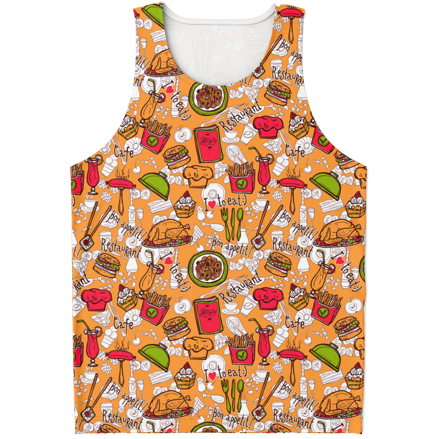 Front view of Foody Fit co-ord shorts with orange waistband and graphic print
