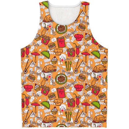 Front view of Foody Fit co-ord shorts with orange waistband and graphic print
