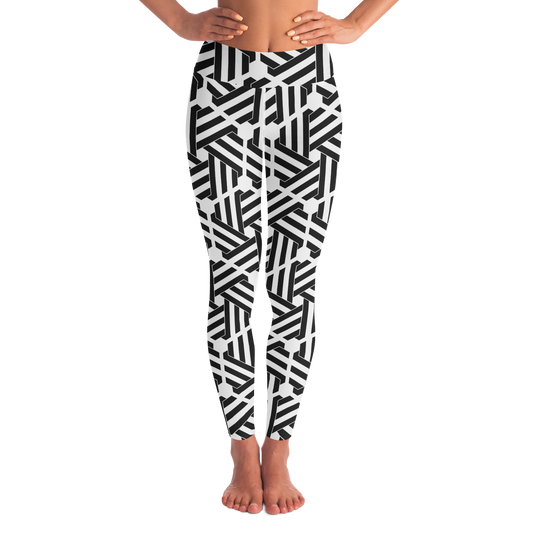 Geometric Print Leggings – Front view with bold black and white angular design