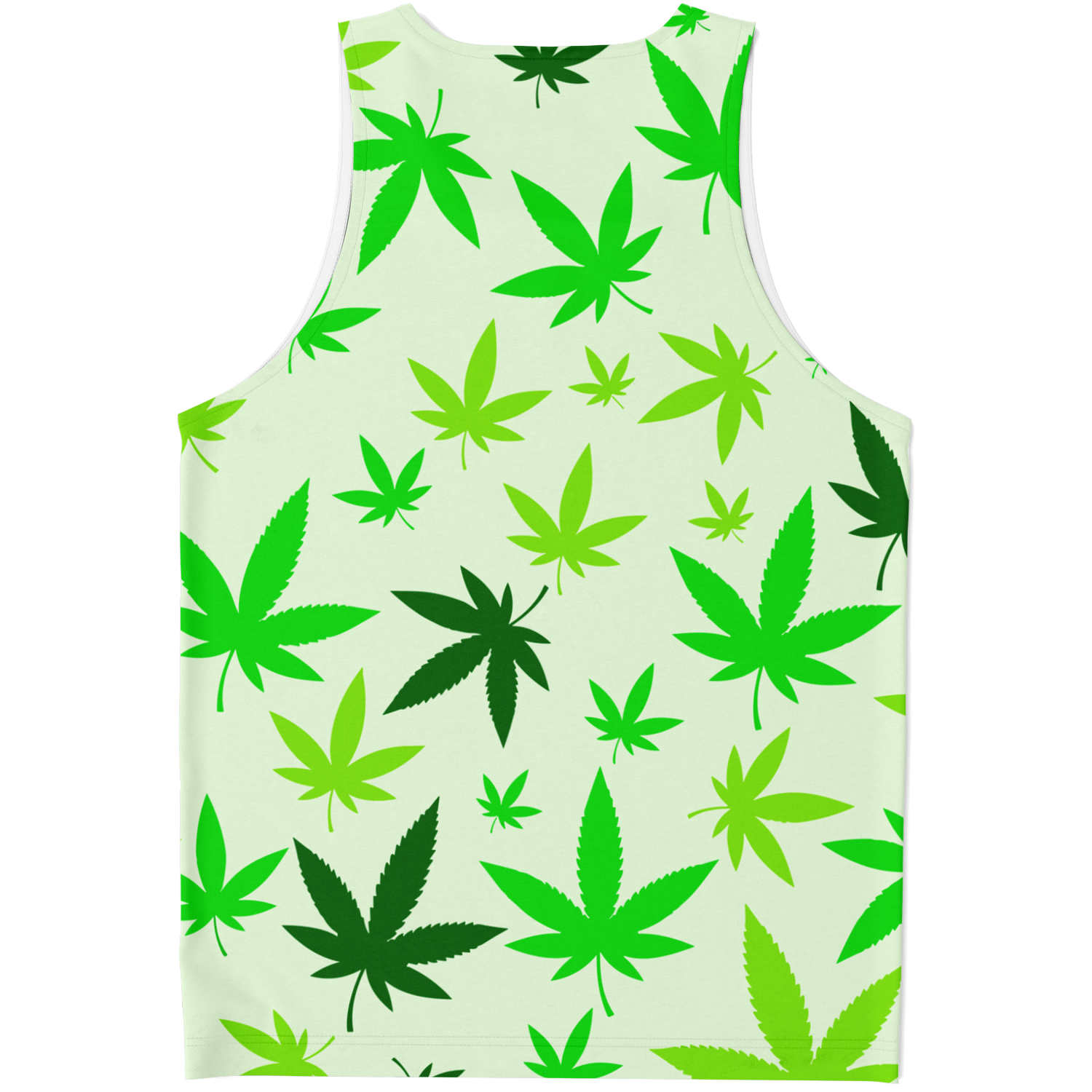 Back of High Vibe co-ord tank top with repeated green leaf motifs