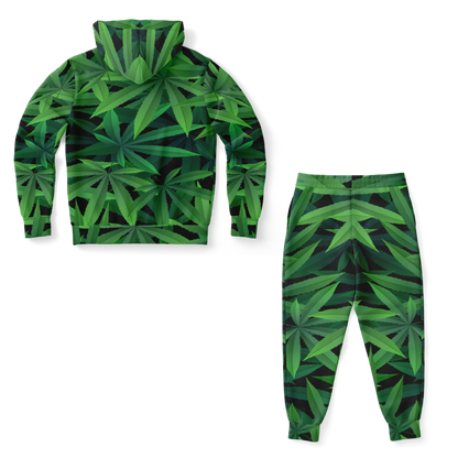 Back view of Leaves Print co-ord set featuring all-over leaf pattern on hoodie and joggers
