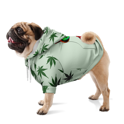Dog standing in leaves print hoodie with front pocket and printed hood