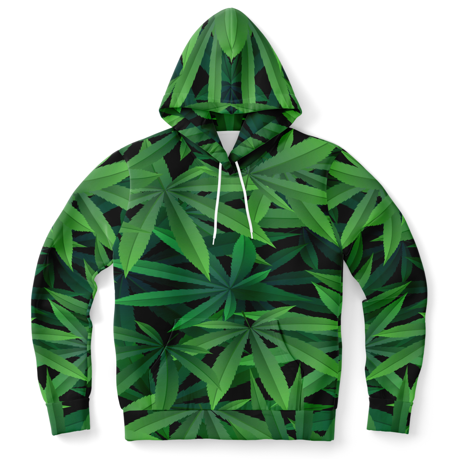 Front of Leaves Print hoodie with rich green foliage design
