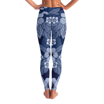 Midnight Bloom Leggings – Back view showing graceful blossoms over a midnight blue base