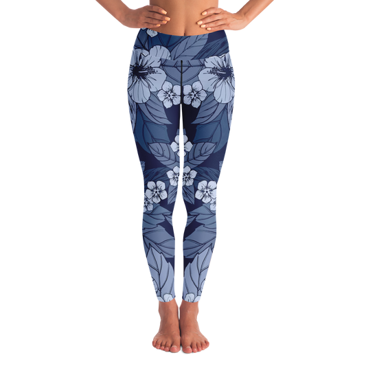 Midnight Bloom Leggings – Front view featuring deep navy tones and elegant floral pattern