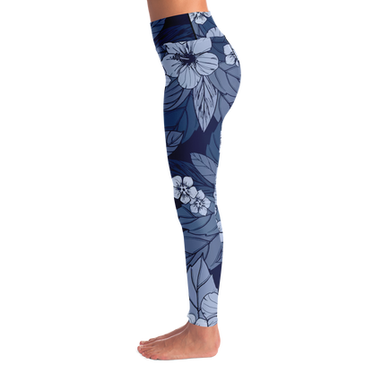 Midnight Bloom Leggings – Left side view highlighting flowing floral details and sleek fit