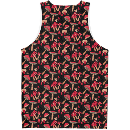  Flatlay back view of Nature Groove Tank Top with all-over red floral design