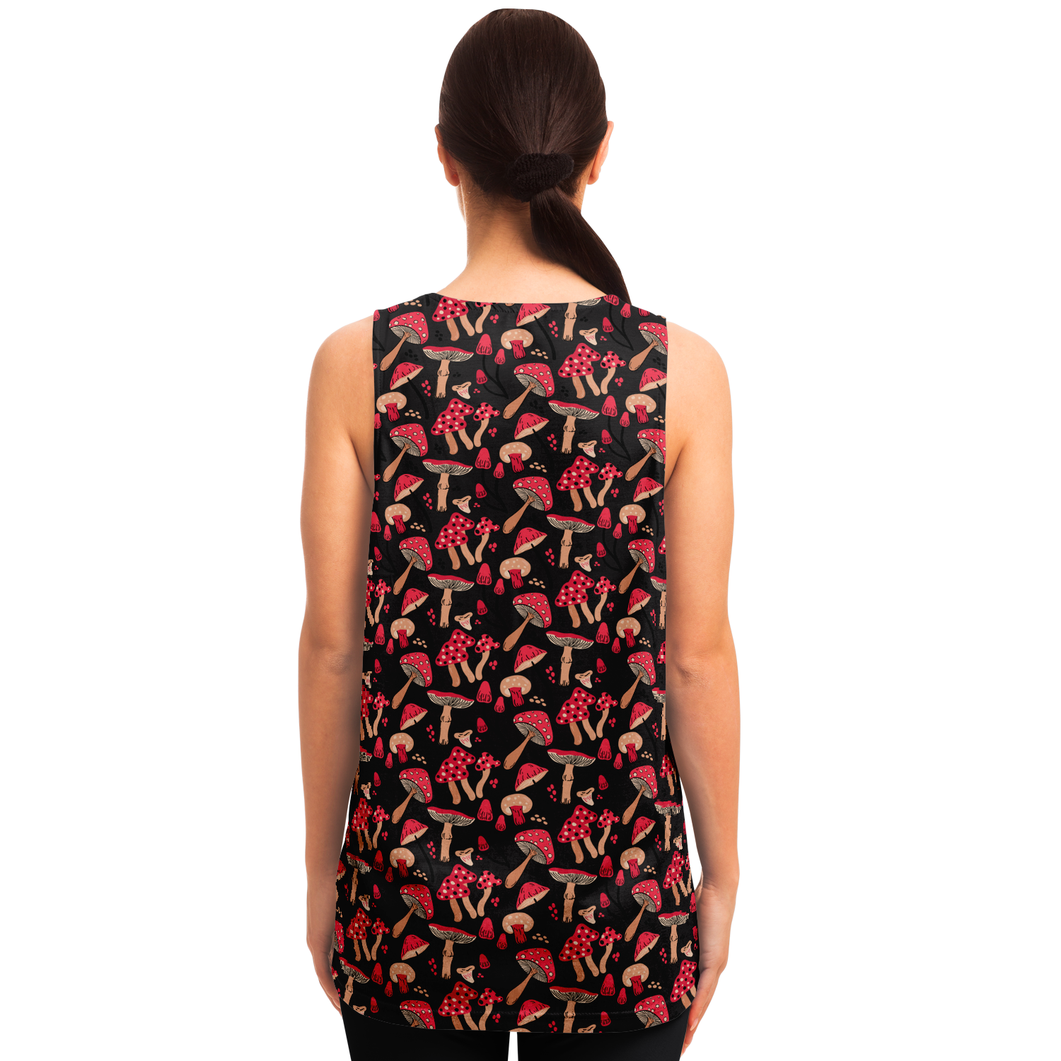  Back view of woman in Nature Groove Tank Top showcasing natural-inspired print