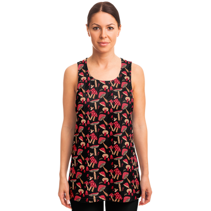  Female model facing front wearing Nature Groove Tank Top with colorful plant pattern