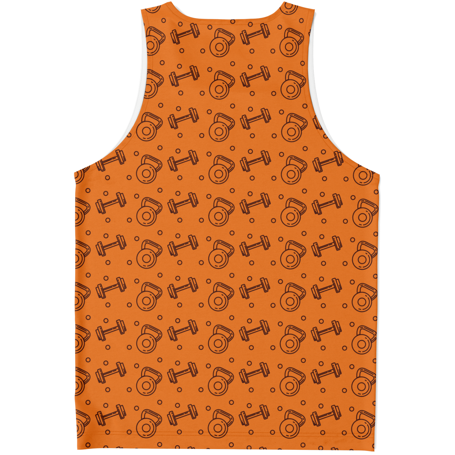 Flatlay back view of Orange Workout Tank Top featuring all-over motivational text pattern