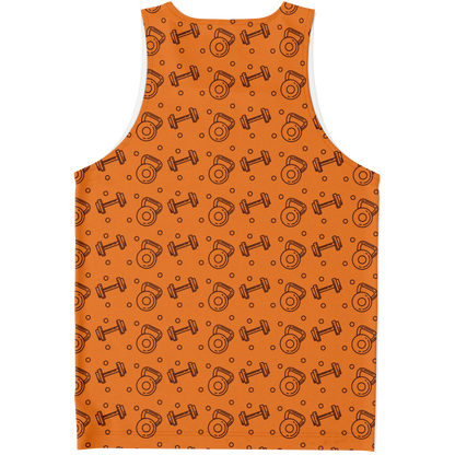 Flatlay back view of Orange Workout Tank Top featuring all-over motivational text pattern