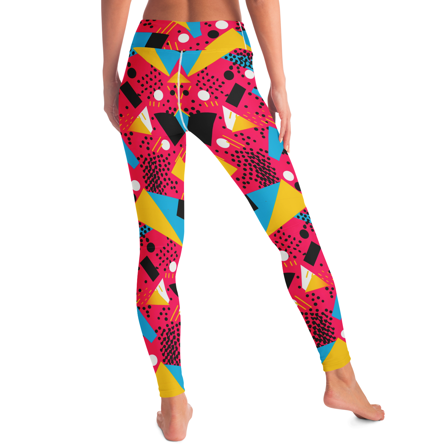 Patterns Play Leggings – Model in motion capturing lively colors and playful symmetry