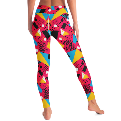 Patterns Play Leggings – Model in motion capturing lively colors and playful symmetry