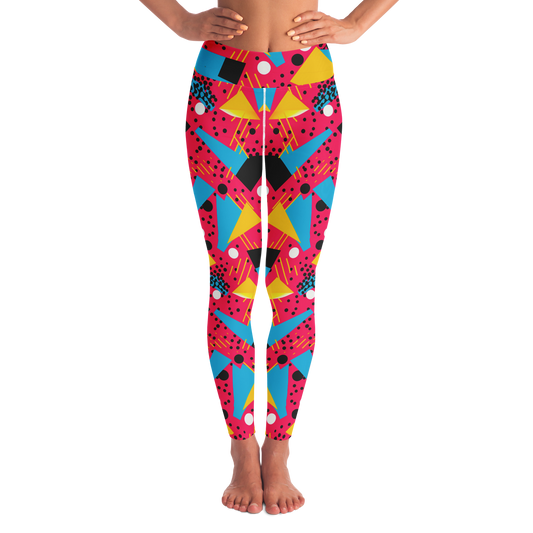 Patterns Play Leggings – Front view bursting with bold geometric shapes and vibrant energy