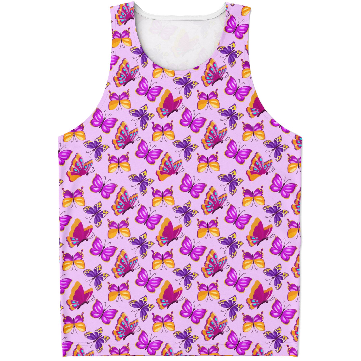 Front of tank top from pink butterfly co-ord set with vibrant printed design