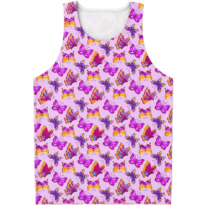 Front of tank top from pink butterfly co-ord set with vibrant printed design