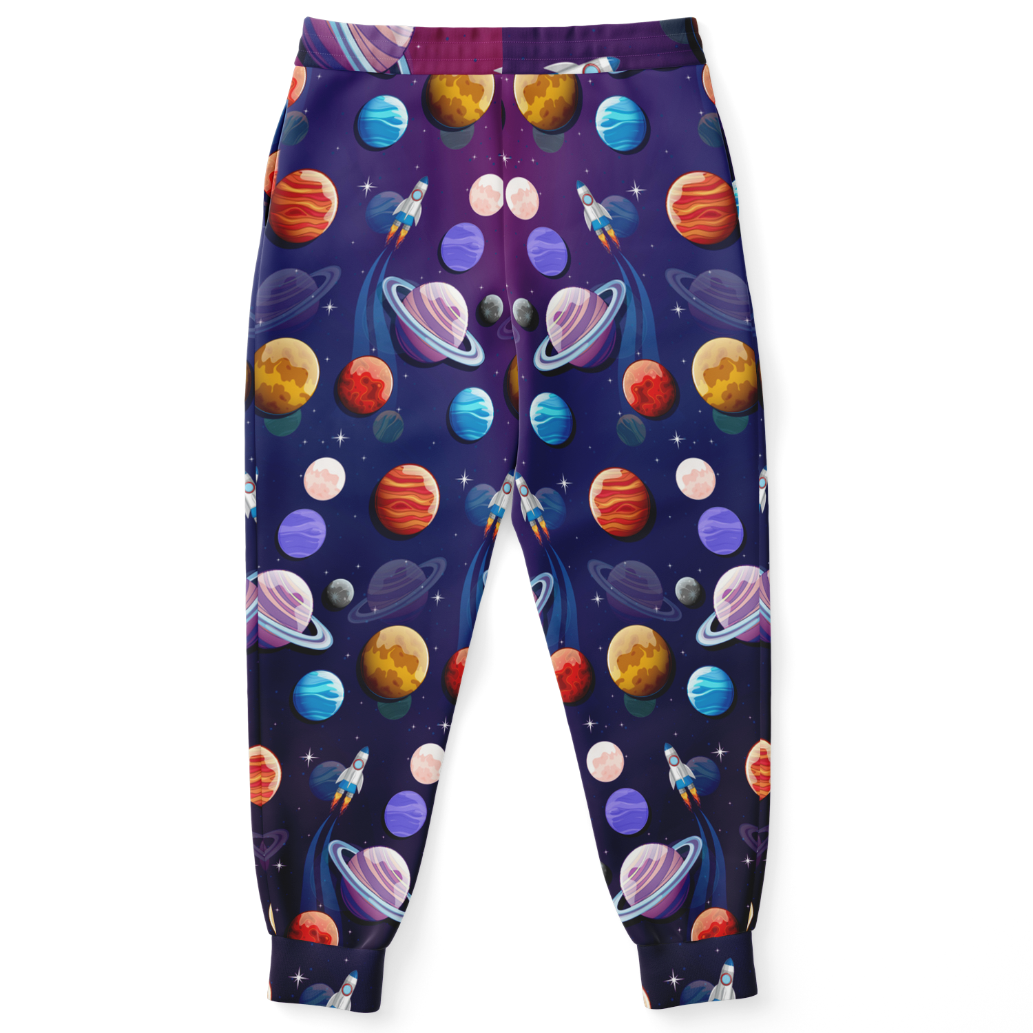 Planet Pop Joggers – Back view showcasing an all-over galaxy theme with vibrant planets