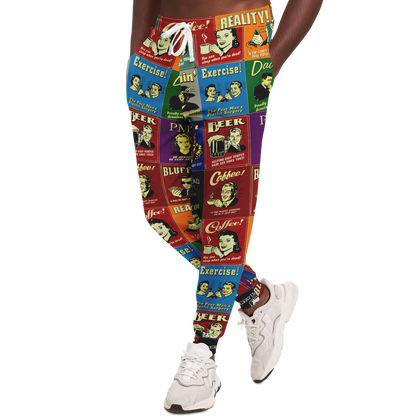 Side profile of Retro Rewind joggers worn by a man, highlighting the bold vintage panel design