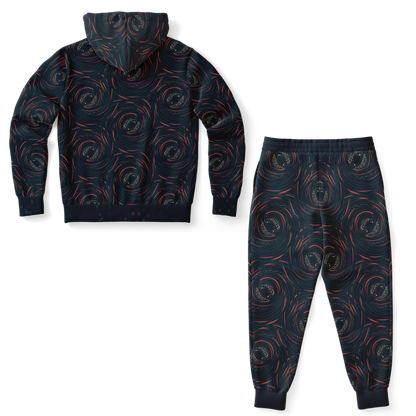 Back view of Rocket Launch co-ord set featuring all-over dark cosmic swirl pattern