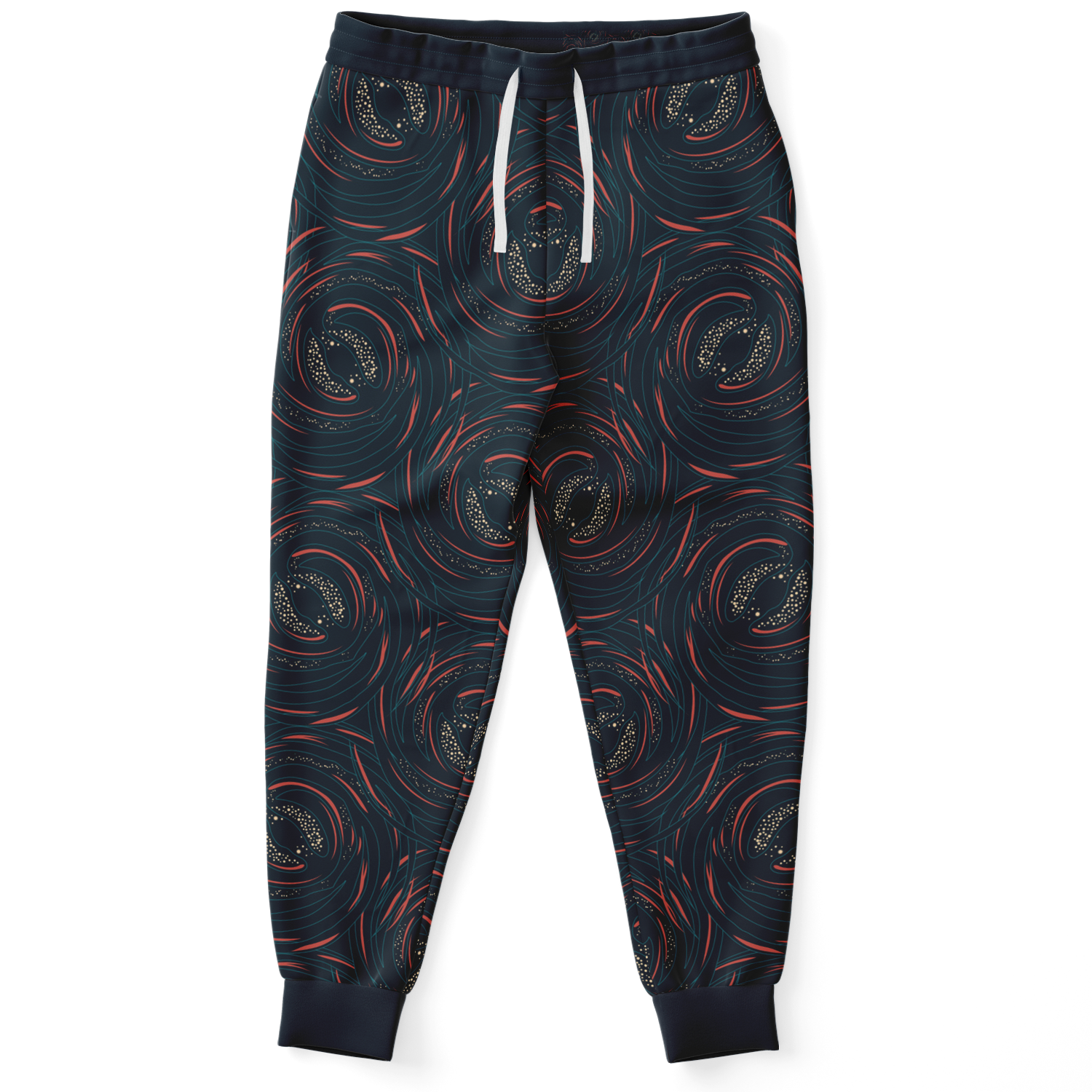 Front view of Rocket Launch joggers with matching galaxy-themed swirl design