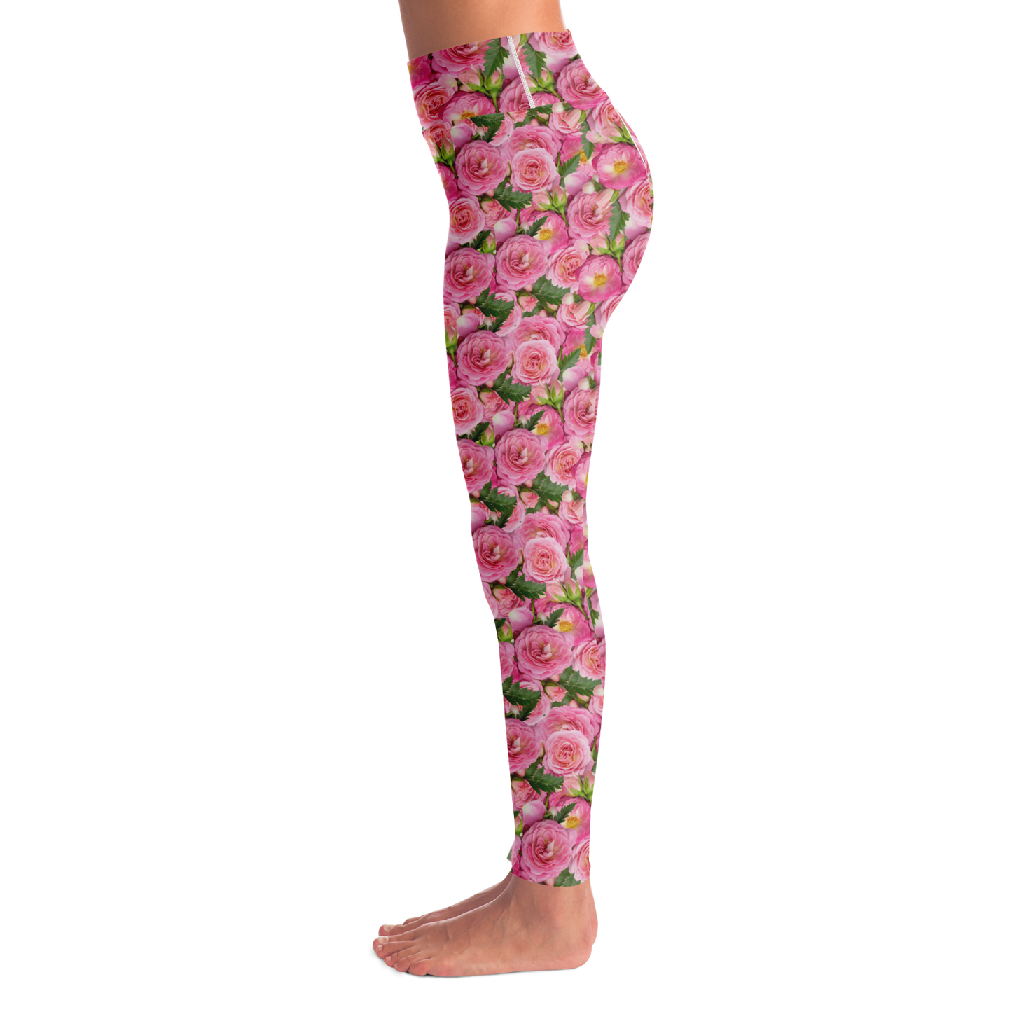  Rose Bloom Leggings – Left side profile showing seamless floral wrap design