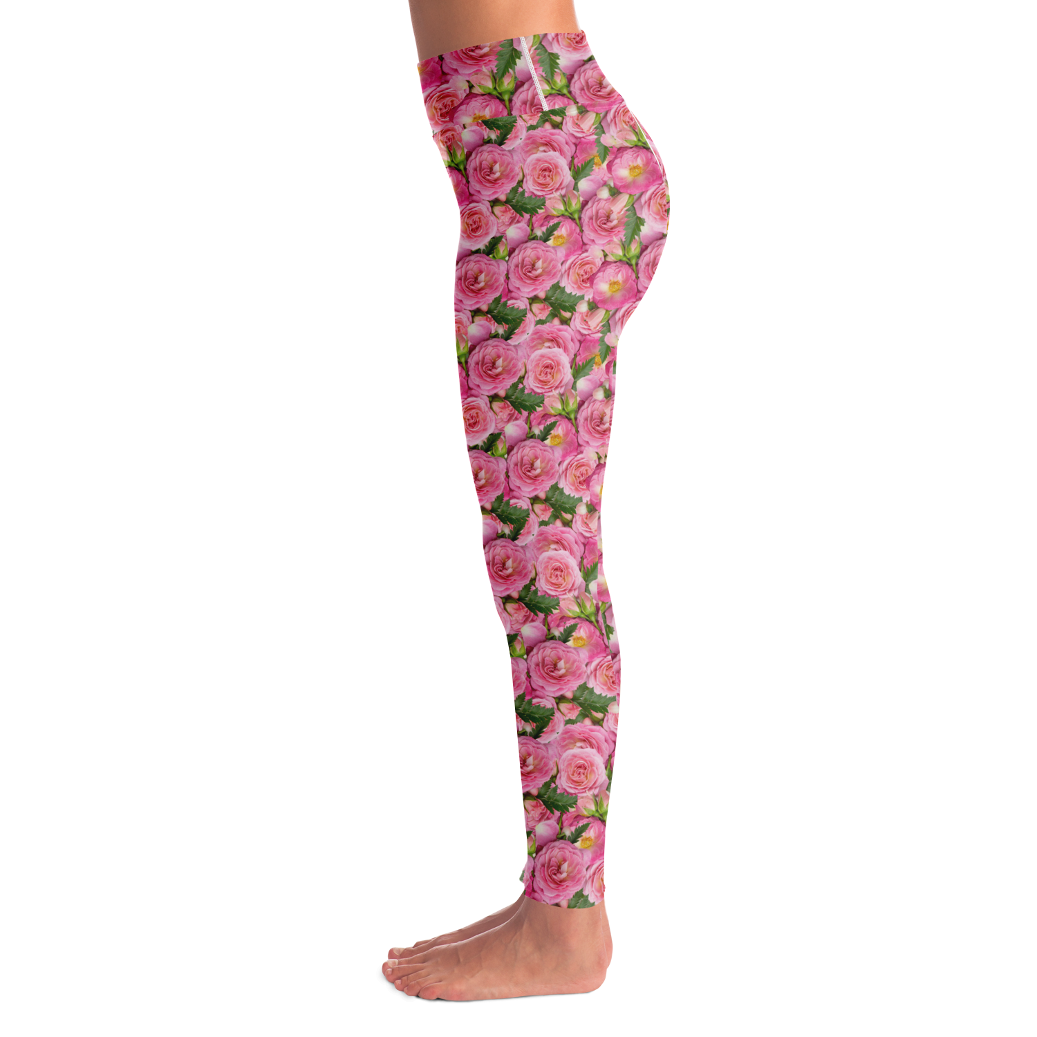 Rose Bloom Leggings – Left side profile showing seamless floral wrap design