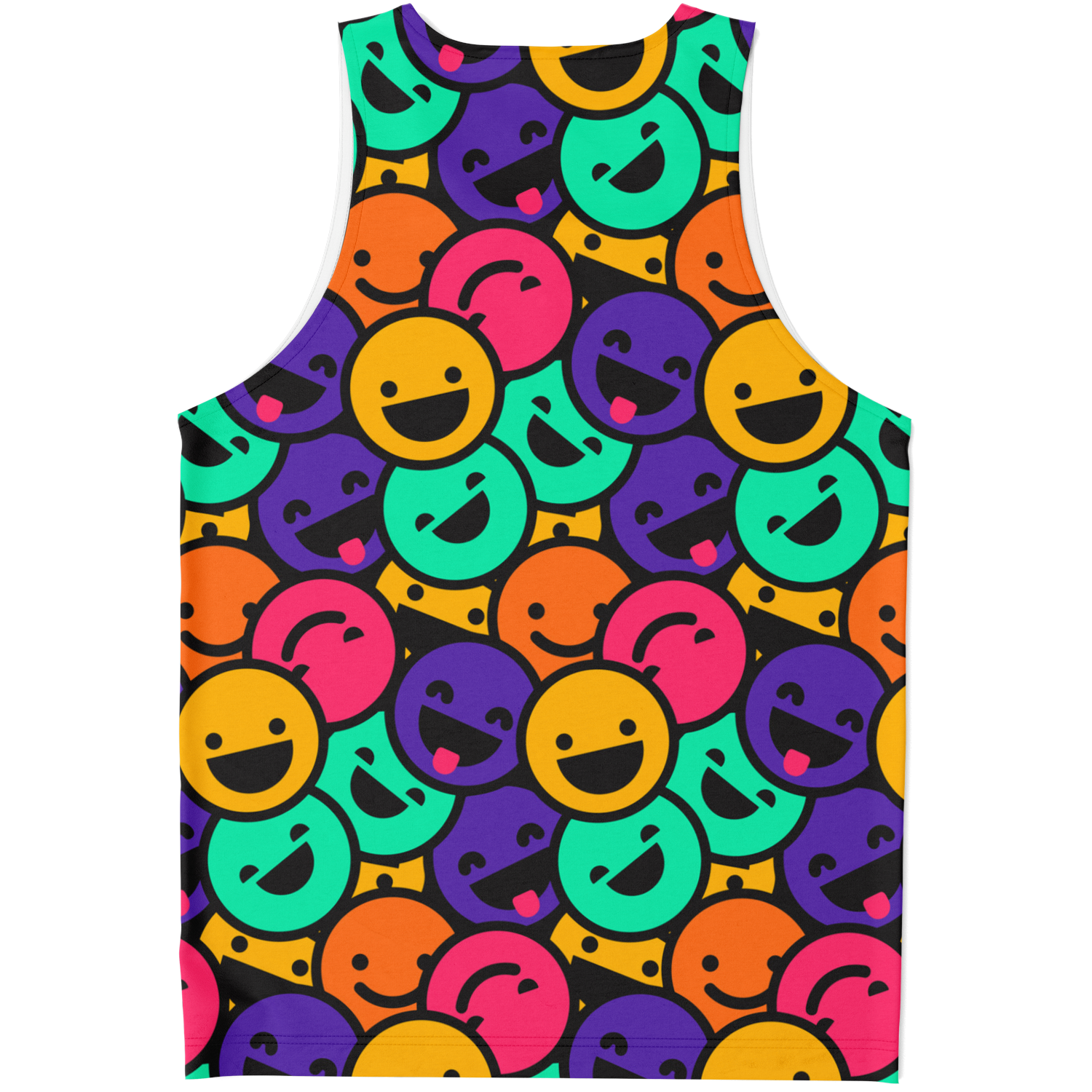  Flatlay back view of Smiley Print Tank Top with playful all-over smiley design
