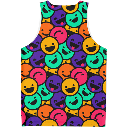 Flatlay back view of Smiley Print Tank Top with playful all-over smiley design