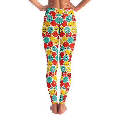  Smiley Stretch Leggings – Back view showcasing playful rainbow-toned smiley design