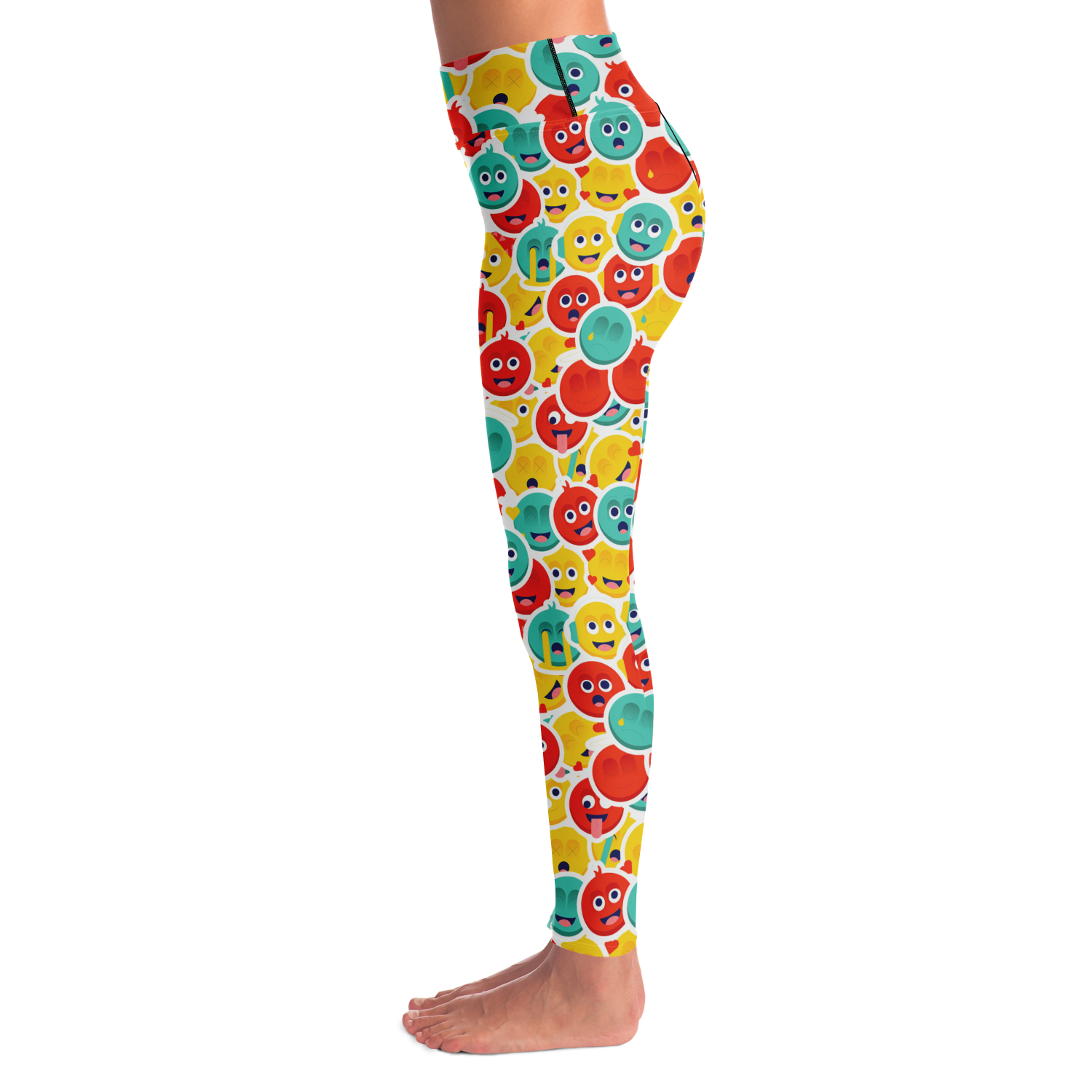  Smiley Stretch Leggings – Left side view showing full-length print and clean stitching