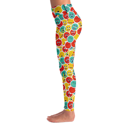  Smiley Stretch Leggings – Left side view showing full-length print and clean stitching
