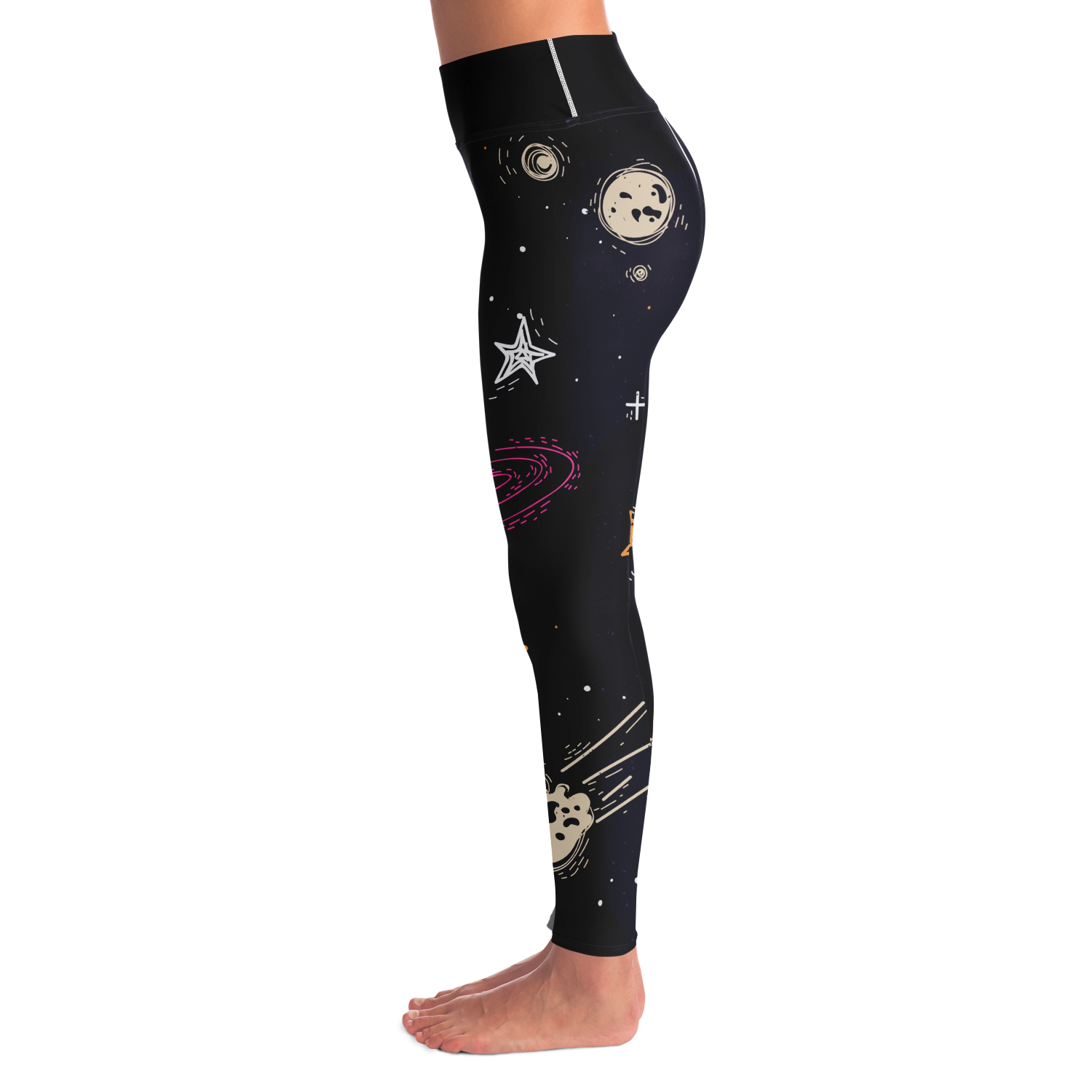  Starry Nights Leggings – Left side view highlighting moon and star motifs on dark background