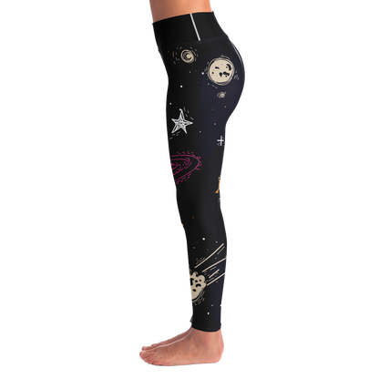  Starry Nights Leggings – Left side view highlighting moon and star motifs on dark background
