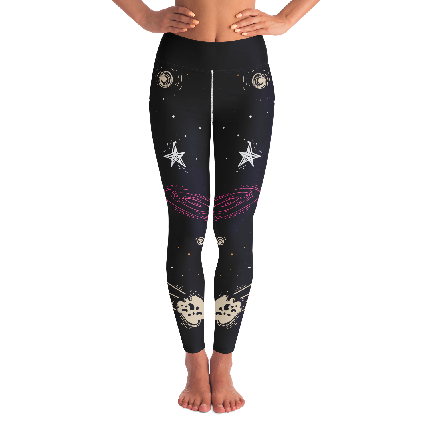  Starry Nights Leggings – Front view featuring celestial designs and cosmic symmetry
