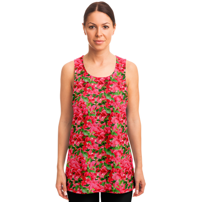  Front view of woman modeling Tropical Bloom Tank Top with vivid floral print
