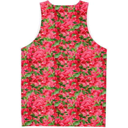 Flatlay back view of Tropical Bloom Tank Top showcasing seamless tropical flower pattern
